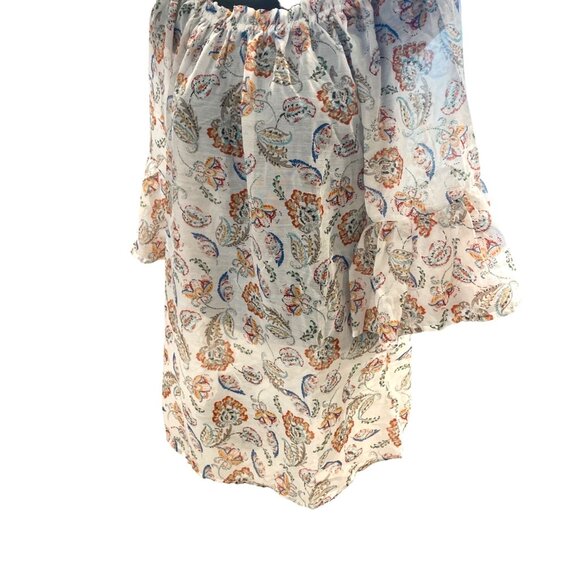 Beach By Beachlunchlounge Paisley Print Off-Shoulder Blouse Flared Sleeves Sz XS - Picture 3 of 11